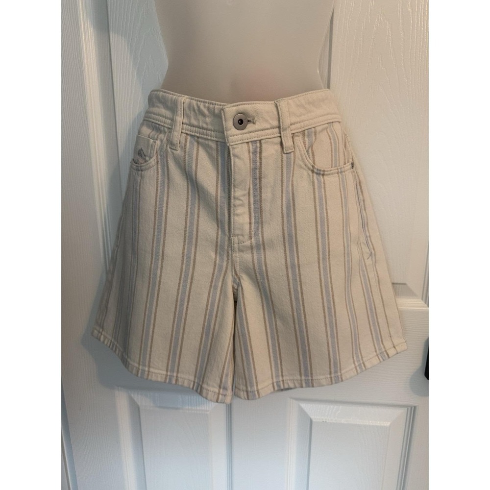 Pilcro By Anthropologie Cream Blue Slim Boyfriend Striped Floral Shorts Size 28